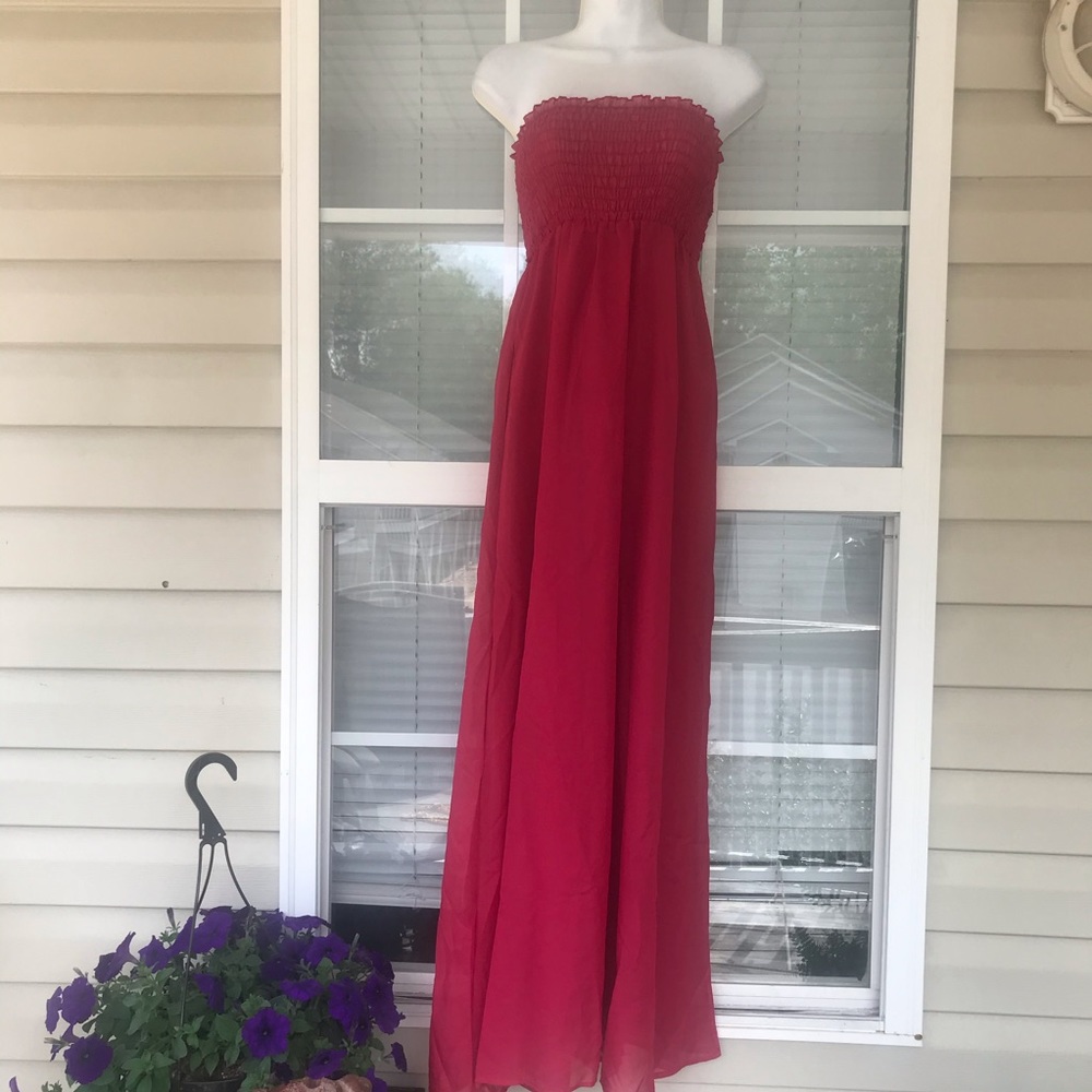 Strapless Smocked-Bodice Maxi Dress